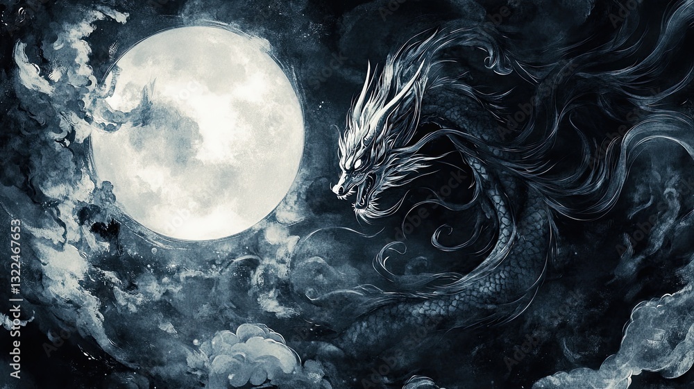 Obraz premium Mystical Ink Painting of a Dragon Whispering to the
