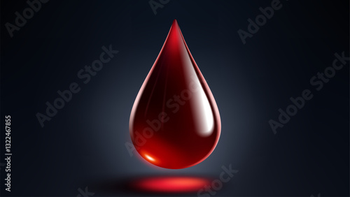 High Quality Blood Drop Isolated on Dark Background, Shiny Droplet, Different From Similar Vector, Vector Illustration