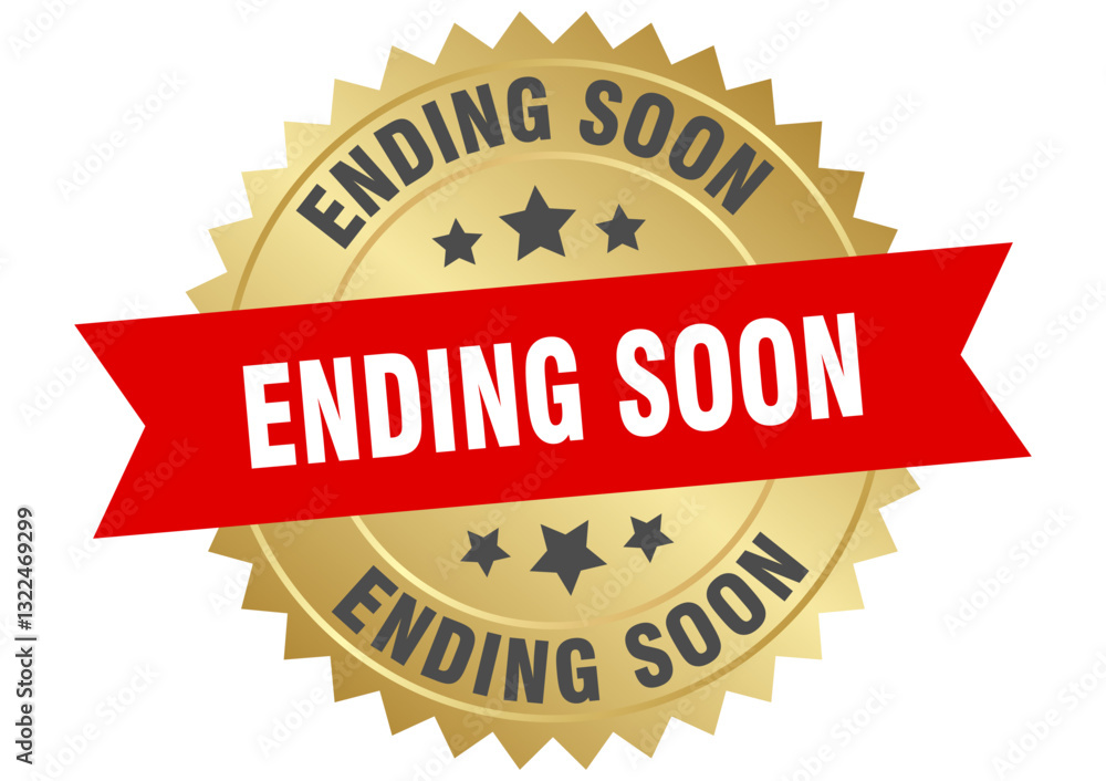 Obraz premium ending soon. ending soon round red and gold label isolated on transparent background