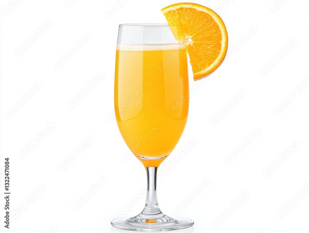 Refreshing orange juice served in a tall glass with a slice of orange on the rim Refreshing orange juice served in a tall glass with a slice of orange on the rim