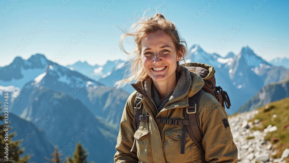 2025 summer idea trend concept: Woman in a mountainous landscape 2025 summer idea trend concept: Woman in a mountainous landscape