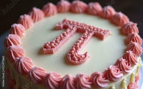 Pi Symbol Etched into Freshly Iced Cake in Elegant Setting