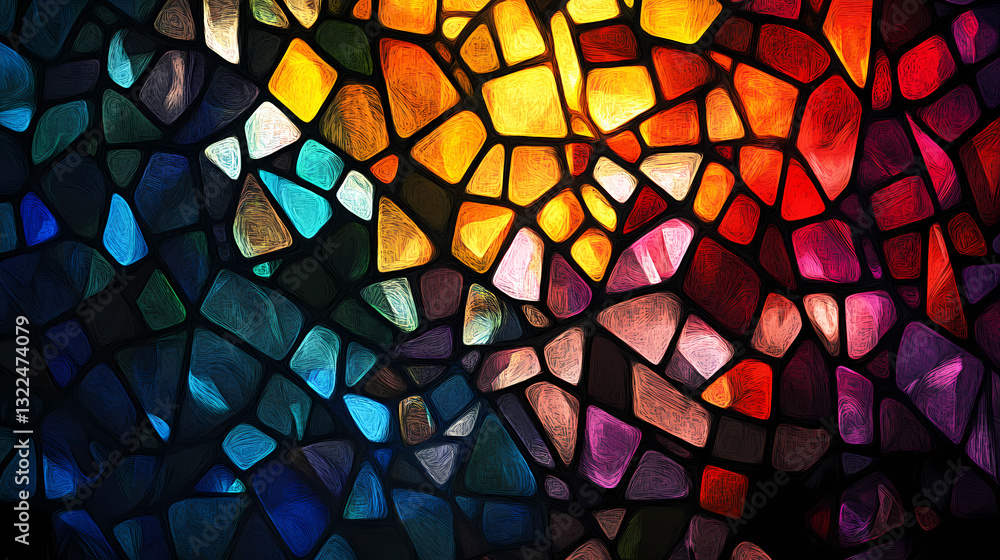 custom made wallpaper toronto digitalStained glass texture background vibrant colors geometric patterns glowing in natural light intricate details. Stained Light. Illustration