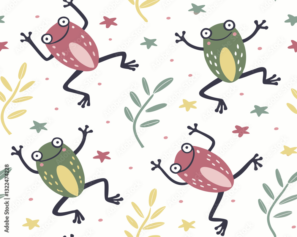 Obraz premium funny frogs, seamless pattern