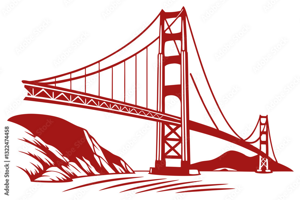 Fototapeta premium Vector Illustration of the Golden Gate Bridge in Iconic Style