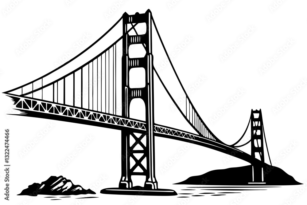 Obraz premium Vector Illustration of the Golden Gate Bridge in Iconic Style