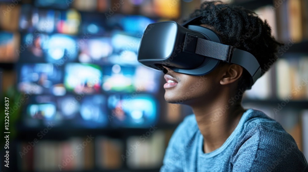 Young man experiencing virtual reality. Young man experiencing virtual reality.
