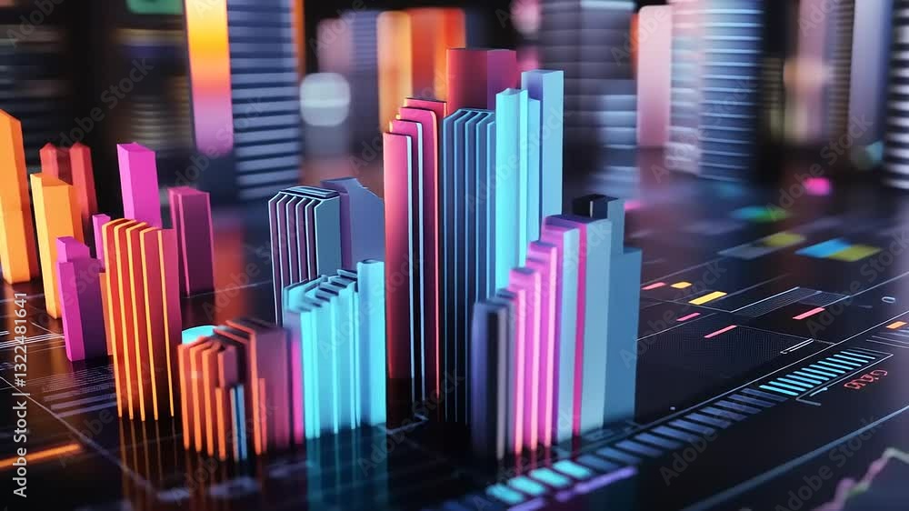 A vibrant 3D graph representing data analysis and visualization. A vibrant 3D graph representing data analysis and visualization.
