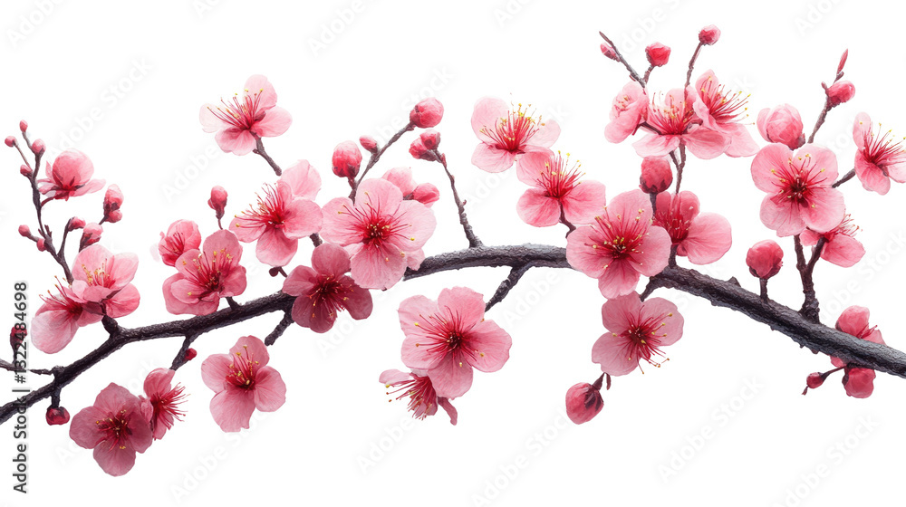Blossoming Branch: A delicate branch laden with vibrant pink cherry blossoms, symbolizing spring's arrival, renewal, and fleeting beauty. Blossoming Branch: A delicate branch laden with vibrant pink cherry blossoms, symbolizing spring's arrival, renewal, and fleeting beauty.