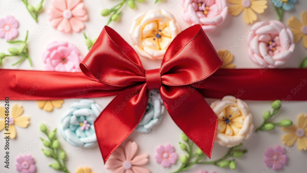 Elegant Red Ribbon Bow Symbolizing Easter Celebration, Perfect for Marketing Materials and Seasonal Promotions Elegant Red Ribbon Bow Symbolizing Easter Celebration, Perfect for Marketing Materials and Seasonal Promotions
