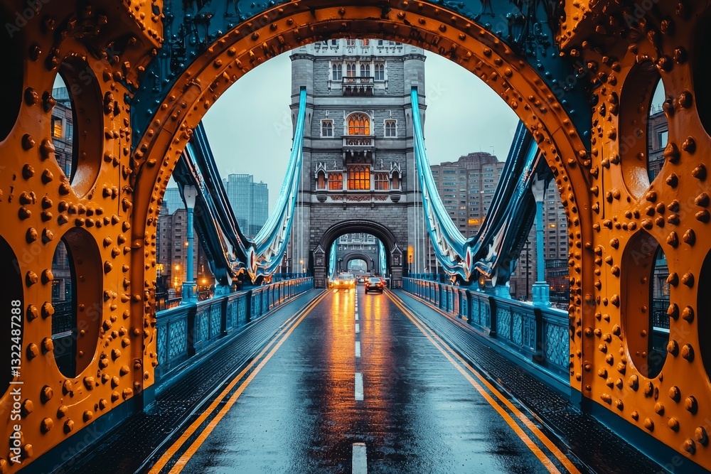 Obraz premium The evening traffic lights of Tower Bridge in London, England
