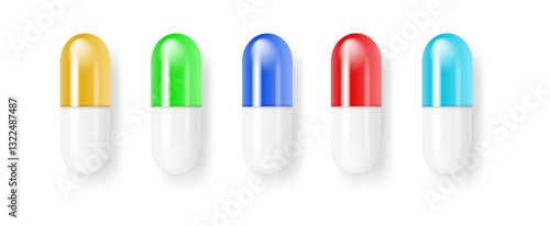Pills and capsules Medicines tablets, capsules drug of painkillers, antibiotics vitamins. isolated on white background. Vector illustration