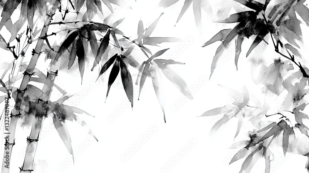 Obraz premium Ink Wash of Bamboo Trees Swaying in the Breeze