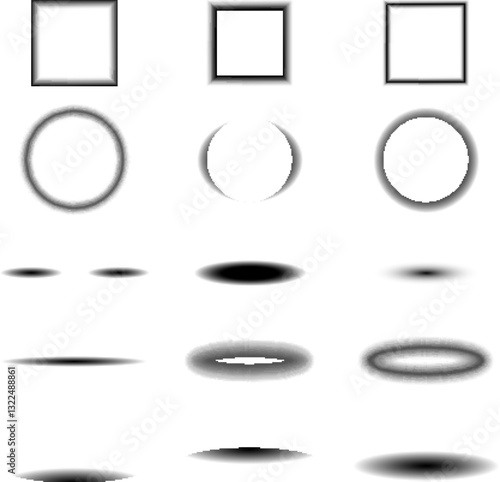 Various shadow shapes including squares, circles, and ellipses on a white background designed for graphic applications