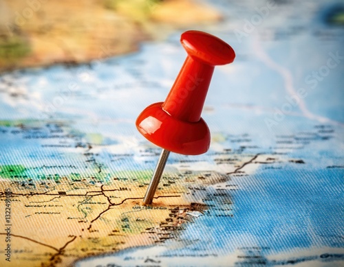 Pinpointing a location on a colorful map of the southeastern United States