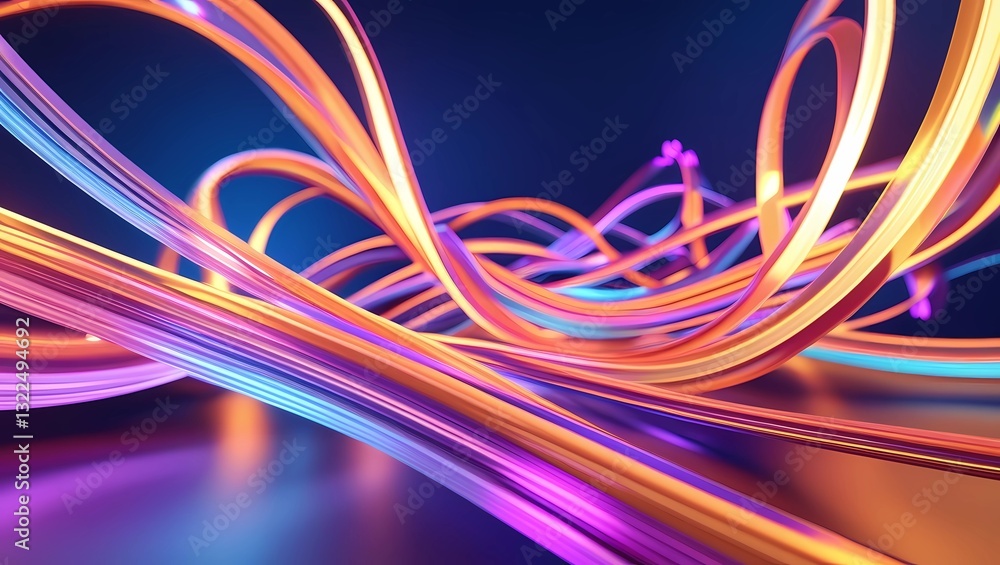Bright, colorful light waves with a smooth, flowing motion on a dark gradient background. A conceptual visual representing transformation, progress, and technological advancements Bright, colorful light waves with a smooth, flowing motion on a dark gradient background. A conceptual visual representing transformation, progress, and technological advancements