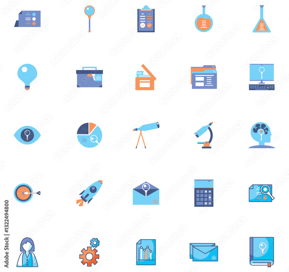 Set of research vector icons with white background Set of research vector icons with white background
