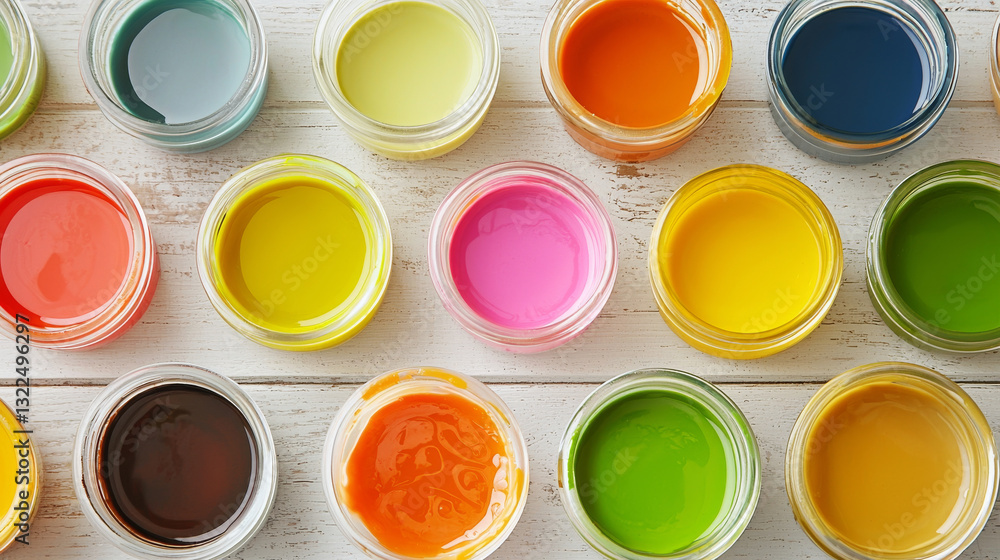 Colorful eco-friendly natural easter egg dyes in glass jars on wooden surface. concept of sustainable holiday crafting, organic ingredients, eco-conscious celebrations Colorful eco-friendly natural easter egg dyes in glass jars on wooden surface. concept of sustainable holiday crafting, organic ingredients, eco-conscious celebrations