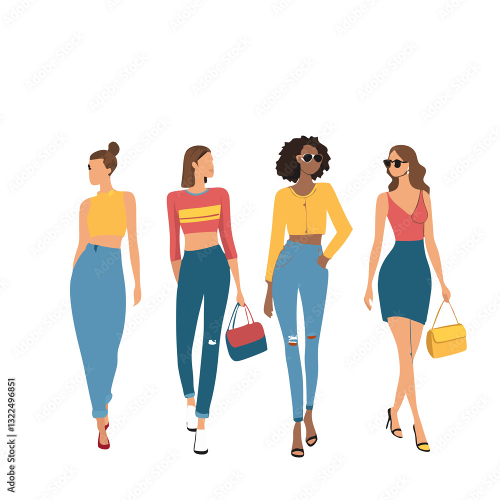 Fototapeta premium Trendy Fashion Illustration – Stylish Women in Modern Casual Outfits