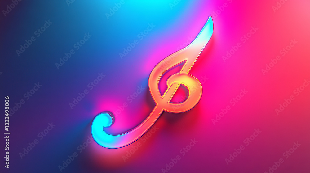 Obraz premium Futuristic Neon Treble Clef Symbol on Vibrant Gradient Background. Concept of Music Icon, Glowing Musical Note, Sound Waves, Modern Design, Digital Art, Abstract Light Effect
