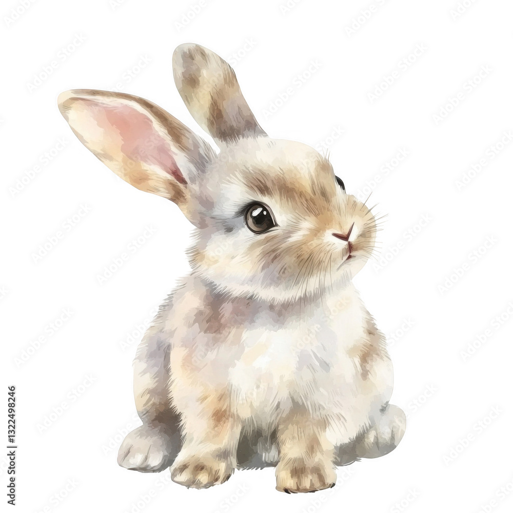 Fototapeta premium A cute little rabbit, vector illustration, hand-drawn style, white background, beige color scheme