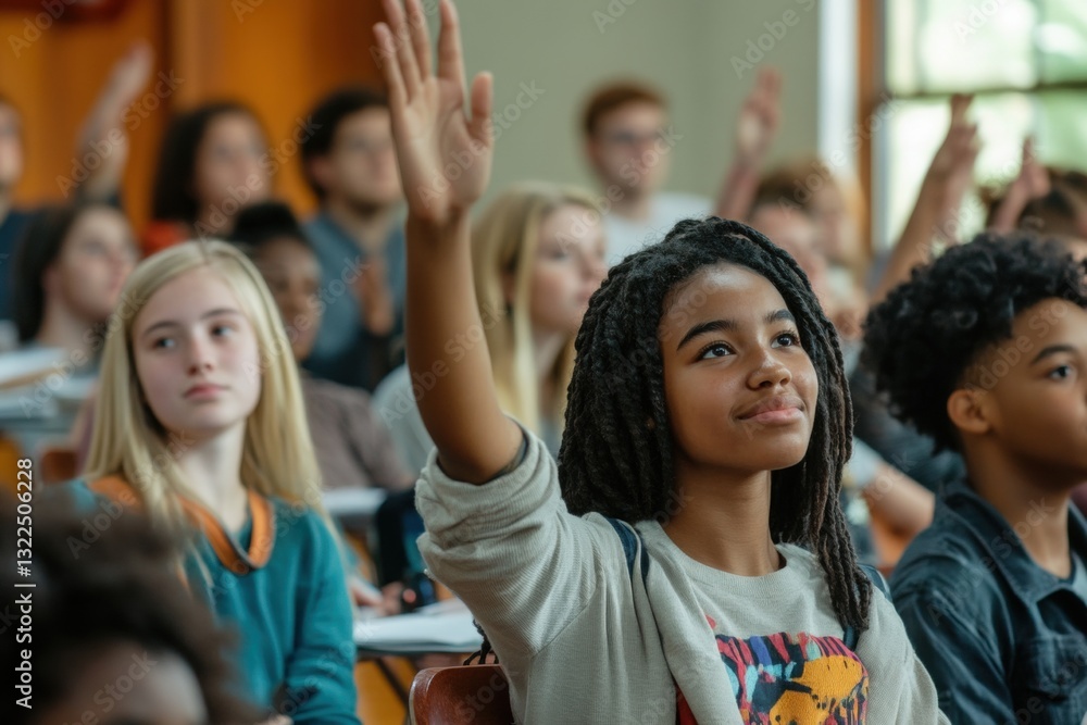 Fototapeta premium Diverse Students Engaged in Classroom Discussion