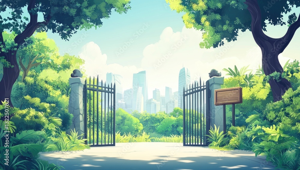 Open park gates to city Open park gates to city