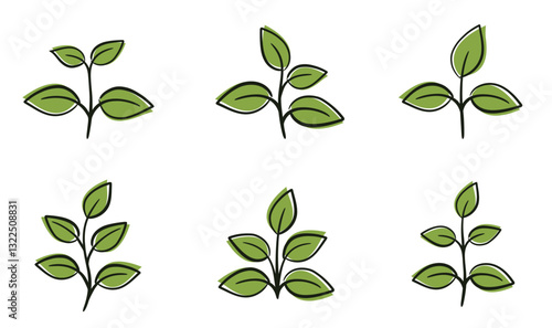 Green sprout plant illustration set. Spring, planting and nature design elements. Isolated vector images