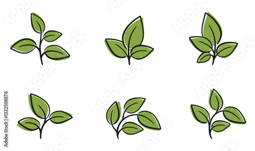 Curved plants and sprout set. Spring, planting and nature design elements. Isolated vector images