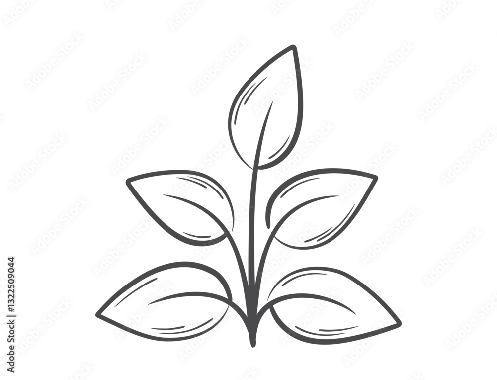 Spring plant with five leaves line illustration. Spring, planting and nature design element. Isolated vector image Spring plant with five leaves line illustration. Spring, planting and nature design element. Isolated vector image