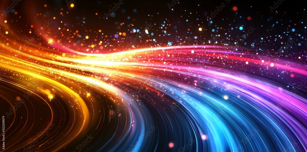 Dynamic, colorful, modern light trails with motion effects against a black backdrop Dynamic, colorful, modern light trails with motion effects against a black backdrop