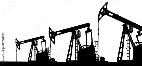 Isolated silhouette of oil pumps on transparent background. Oil production illustration.