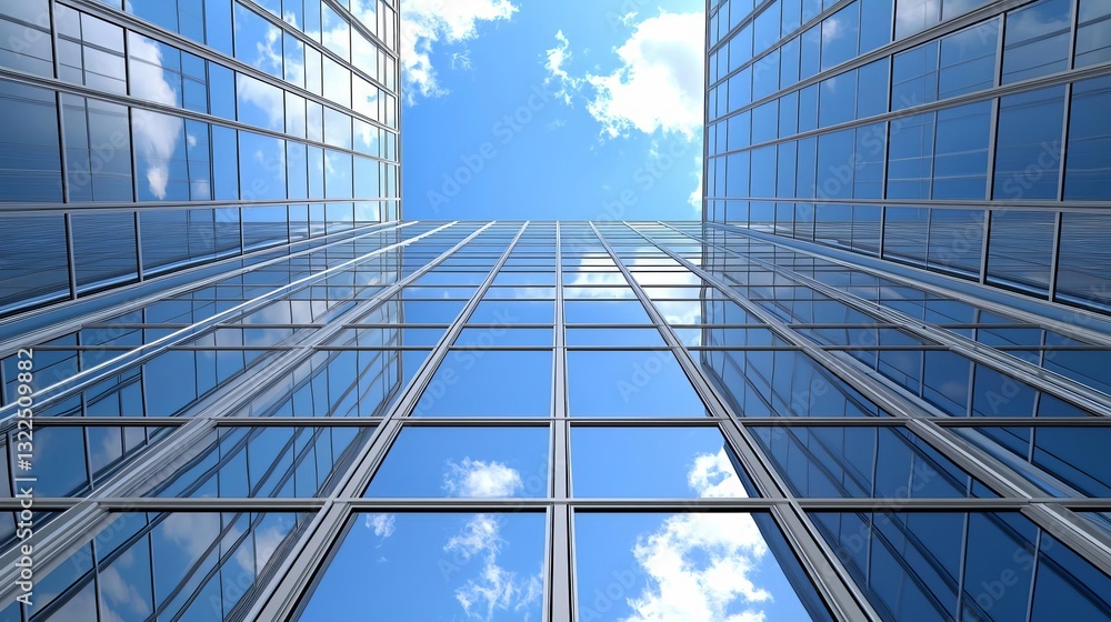 Obraz premium Employee Leadership Development Workshop Modern skyscraper reflecting clear blue sky