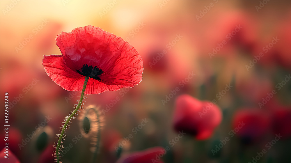 Obraz premium Lone Red Poppy in Golden Light – Dreamy Floral Beauty