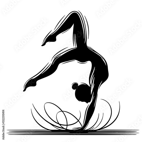 Gymnast performing handstand, black and white silhouette