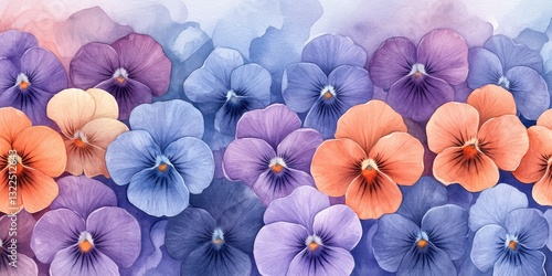 Wallpaper Mural Delicate pansies bloom in vibrant colors, creating an artistic arrangement. The soft hues blend beautifully, showcasing nature's charm and the beauty of watercolor techniques Torontodigital.ca