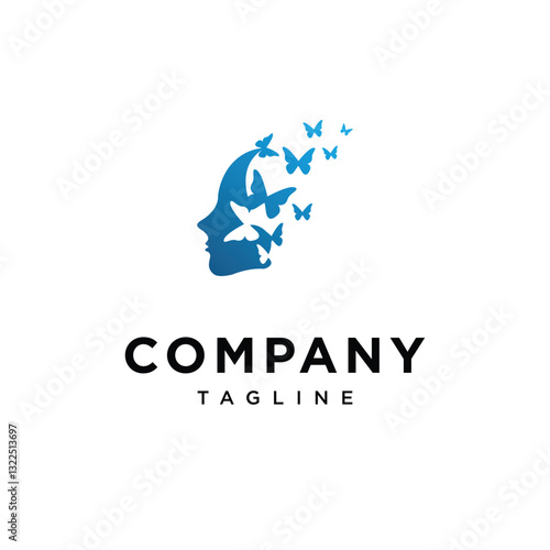 Psychology Face Butterfly Logo Icon Vector