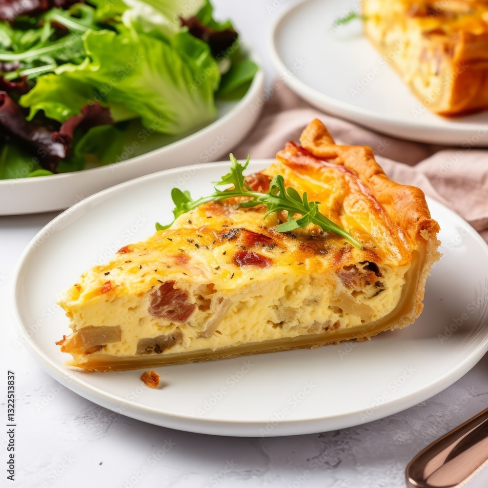 Plate of Quiche Lorraine on White Background Plate of Quiche Lorraine on White Background