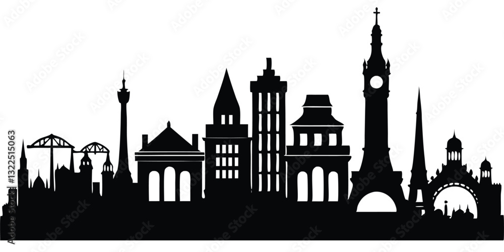 Fototapeta premium Iconic Landmark Silhouettes in Vector