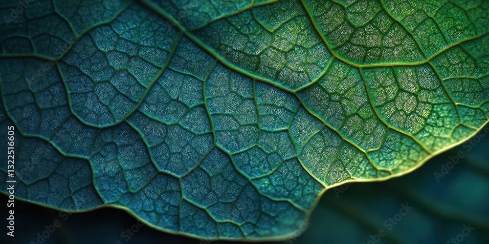 Fototapeta premium Detailed Close-Up of a Textured Green Leaf Showing Intricate Veins and Patterns in Beautiful Natural Light for Nature and Botany Illustrations