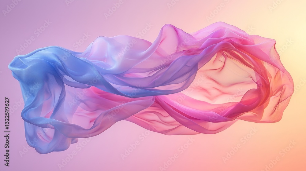 The wind carries pastel hues of transparent silk fabric The wind carries pastel hues of transparent silk fabric