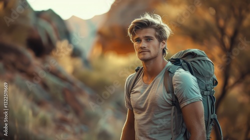 Realistic Portrait of a Clean and Handsome Australian Male Adventurer with Blue Eyes and Sandy Blond Brown Hair