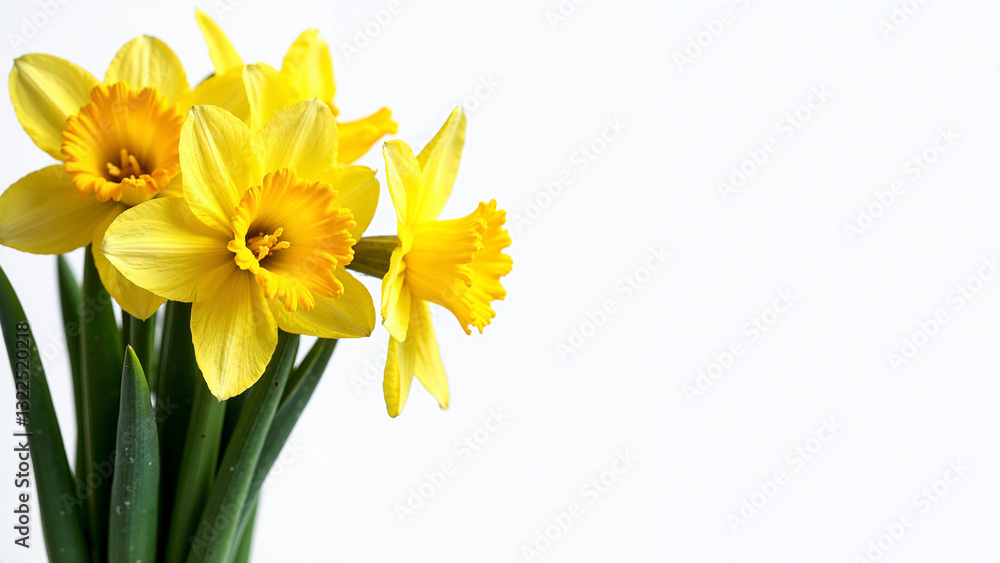 Vibrant Yellow Daffodils Isolated on White Background for Easter Marketing and Spring Promotions Vibrant Yellow Daffodils Isolated on White Background for Easter Marketing and Spring Promotions