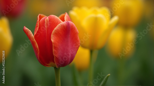 A stunning close-up of a single red tulip in full bloom