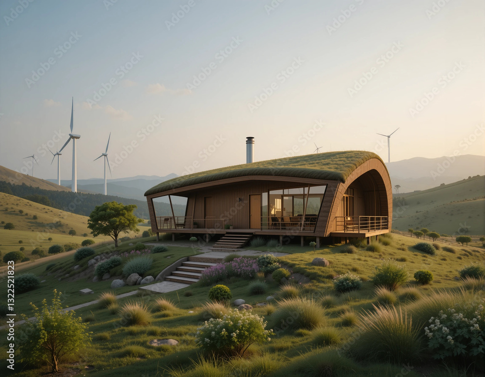 Obraz premium Green Living – Stunning Eco-Friendly House Illustrations for Sustainable Architecture