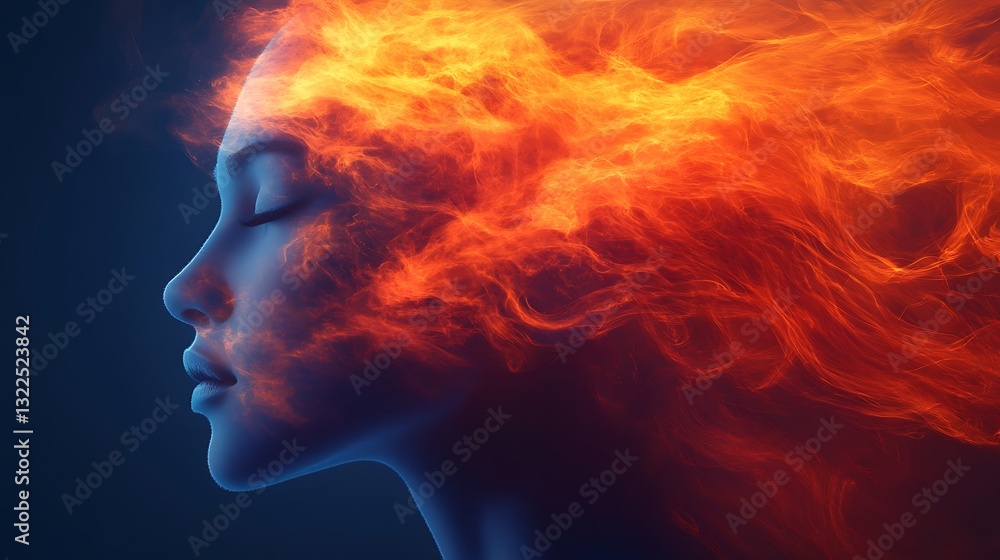 Fiery artistic depiction woman profile vivid colors abstract painting Fiery artistic depiction woman profile vivid colors abstract painting