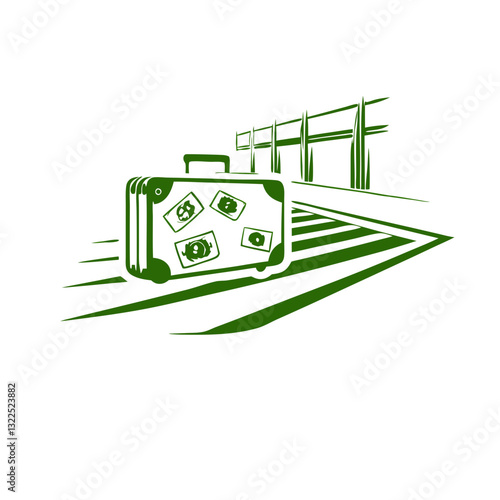 Money and Suitcase Icon for Financial Travel, Business Trips, and Investment Tourism