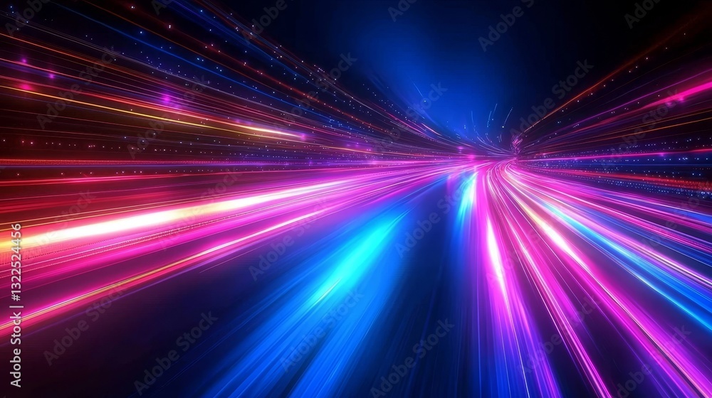 Obraz premium A scene illustration with a futuristic technology theme, including fast motion blur in the background and glowing speed lines
