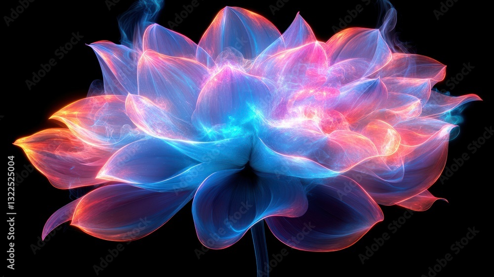 Obraz premium Abstract glowing lotus flower on black background