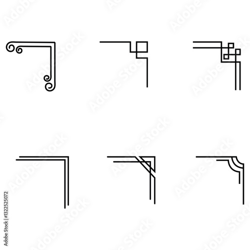Right side corner frames for decoration, vector design doodle sketch of corner frames in flat trendy style illustration isolated on white background.